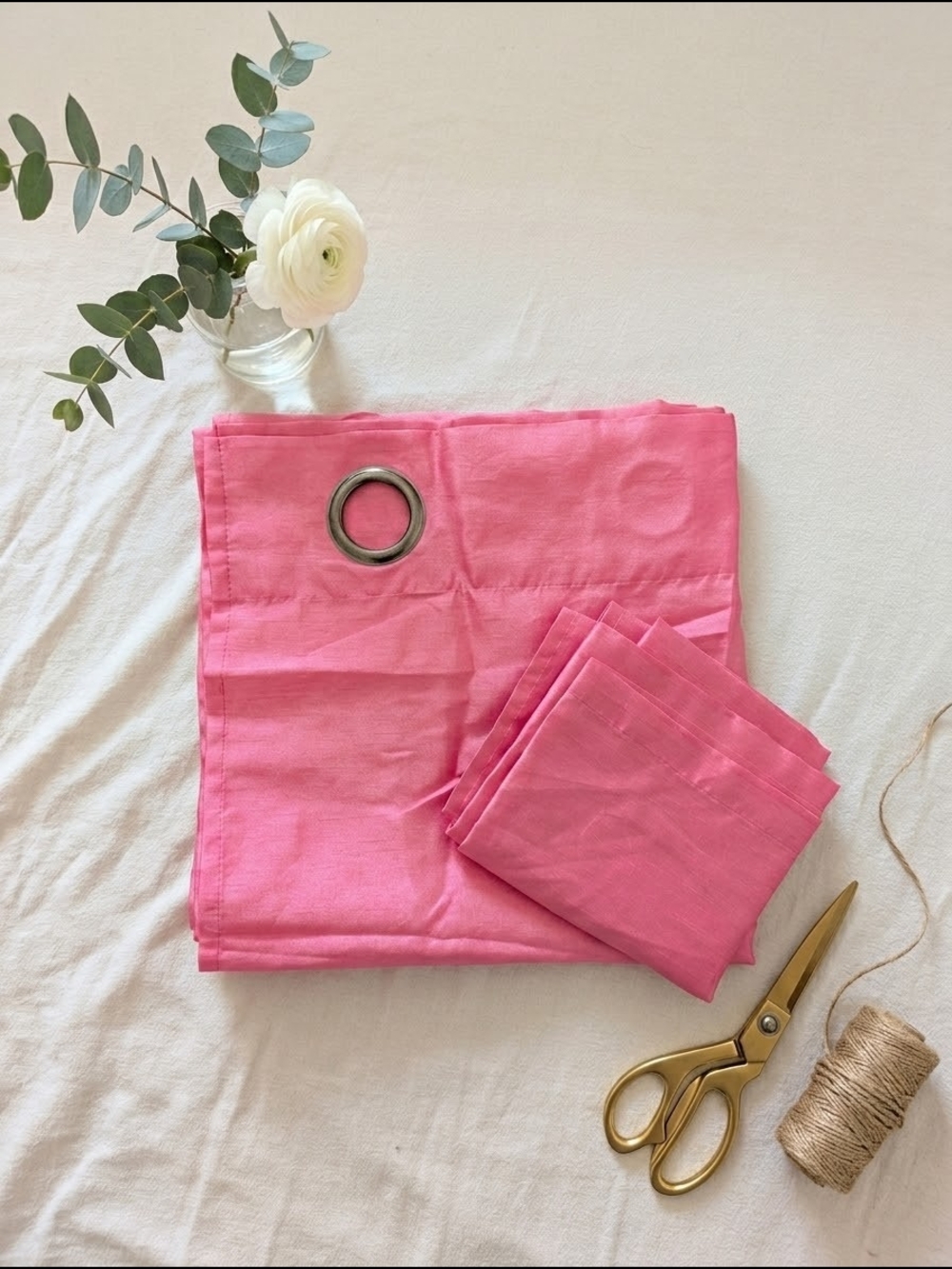Classic Pink Eyelet Curtain Panels- Unbranded